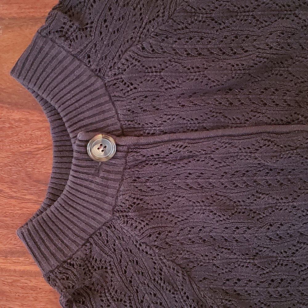 Vintage Gray Crochet Swing Cardigan Cropped Bell Quarter Sleeve Sweater • Small - Picture 7 of 16